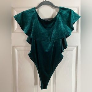 Forever 21 dark green velvet bodysuit size small